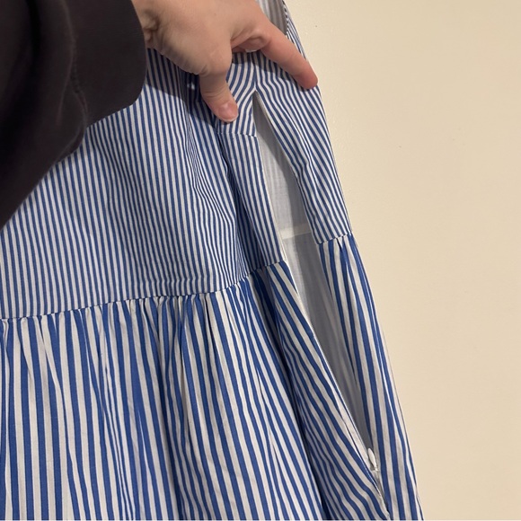 J. Crew Tiered Popover Blue Striped Classic Ruffle Cotton Dress in Cotton Poplin - Picture 7 of 12